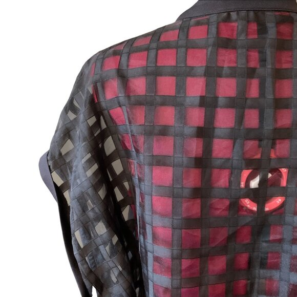 SHEIN Privé - Black Sheer Dolman Sleeve Belted Shirt Stand Collar Blouse - Large - Picture 5 of 9